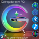 Caixa de Som  Carregador Sem Fio Bluetooth Lâmpada De Mesa LED e Relógio.