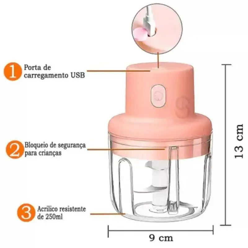 Mini Triturador Elétrico para Alho, Legumes e Temperos.