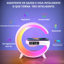 Caixa de Som  Carregador Sem Fio Bluetooth Lâmpada De Mesa LED e Relógio.